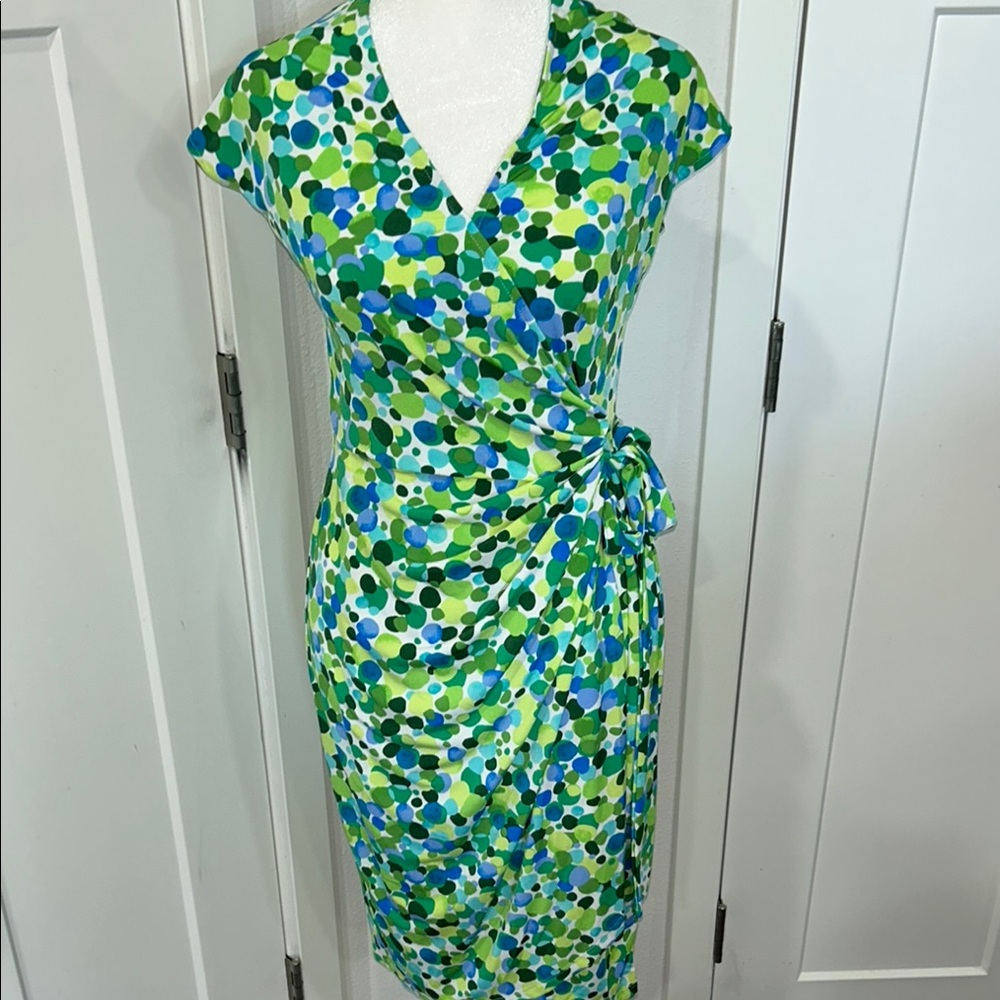Maggy London Vibrant Green and Blue Midi Dress Office wear spring summer